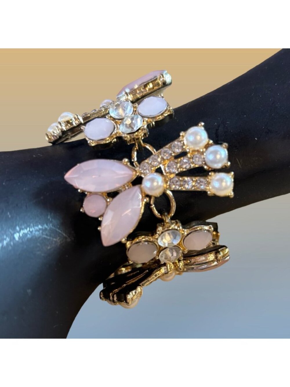 INC Statement GoldTone Floral Bracelet With Pink Opal-Style Stones & Faux Pearls